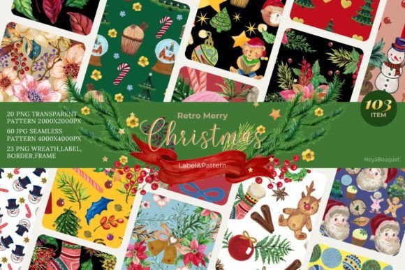 Download Retro Christmas Label and Pattern - Christmas label Collection